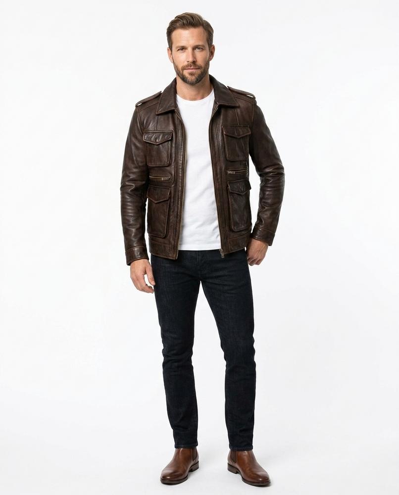 Nord Wear - Kusos | Multi-Pocket Slim-Fit Leather Jacket Men
