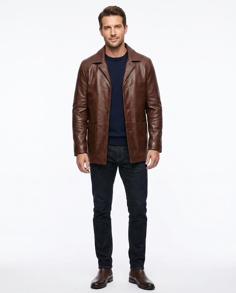 Nord Wear - Nofas | Button-Front Lined Leather Jacket Men