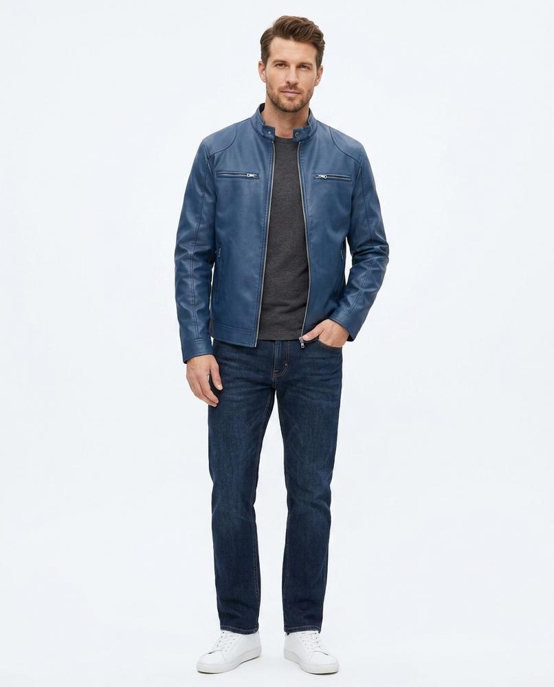 Nord Wear - Tenev | Zip-Up Band Collar Leather Jacket Men
