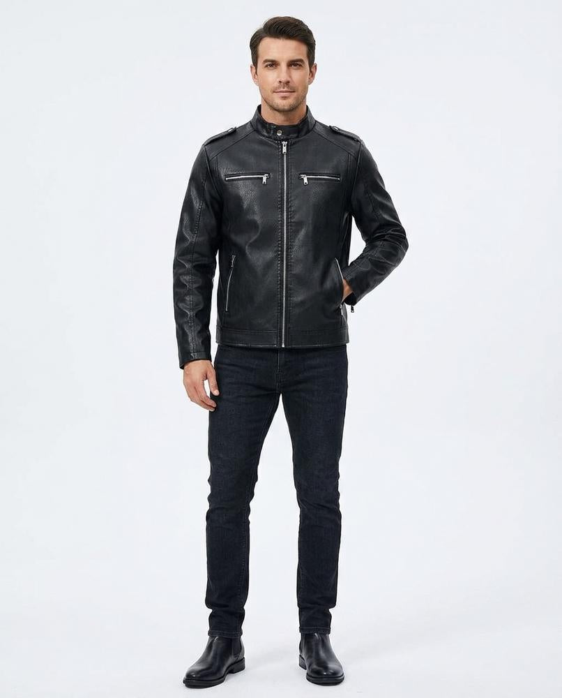 Nord Wear - Auwod | Zippered Stand-Collar Leather Jacket Men