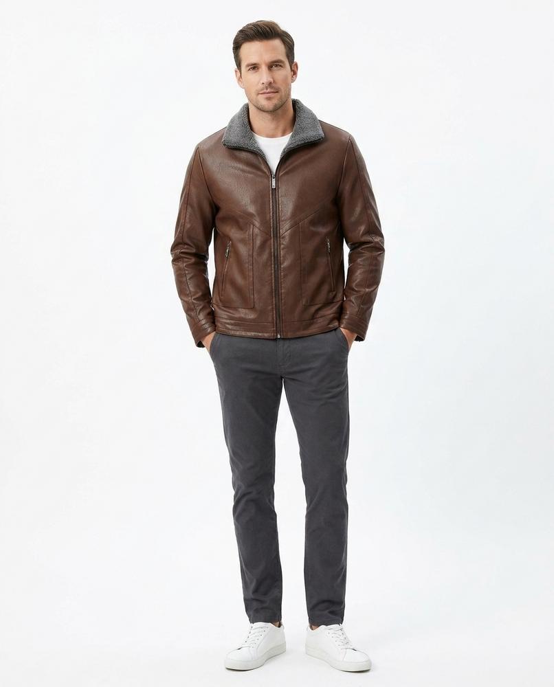 Nord Wear - Vazon | Faux-Leather Shearling-Collar Leather Jacket Men