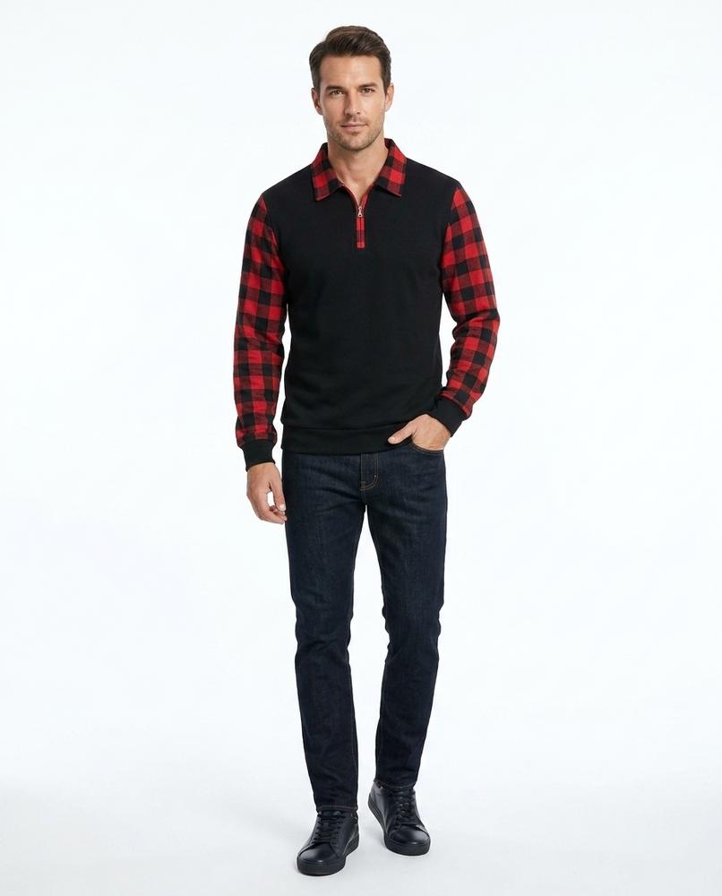 Nord Wear - Dimel | Quarter-Zip Plaid-Sleeve Polo Shirt Men