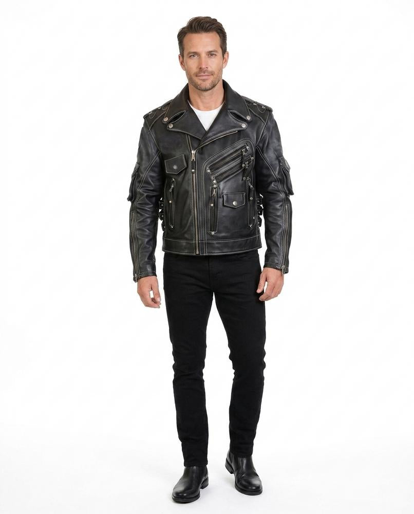 Nord Wear - Eevid | Asymmetrical Multi-Pocket Leather Jacket Men