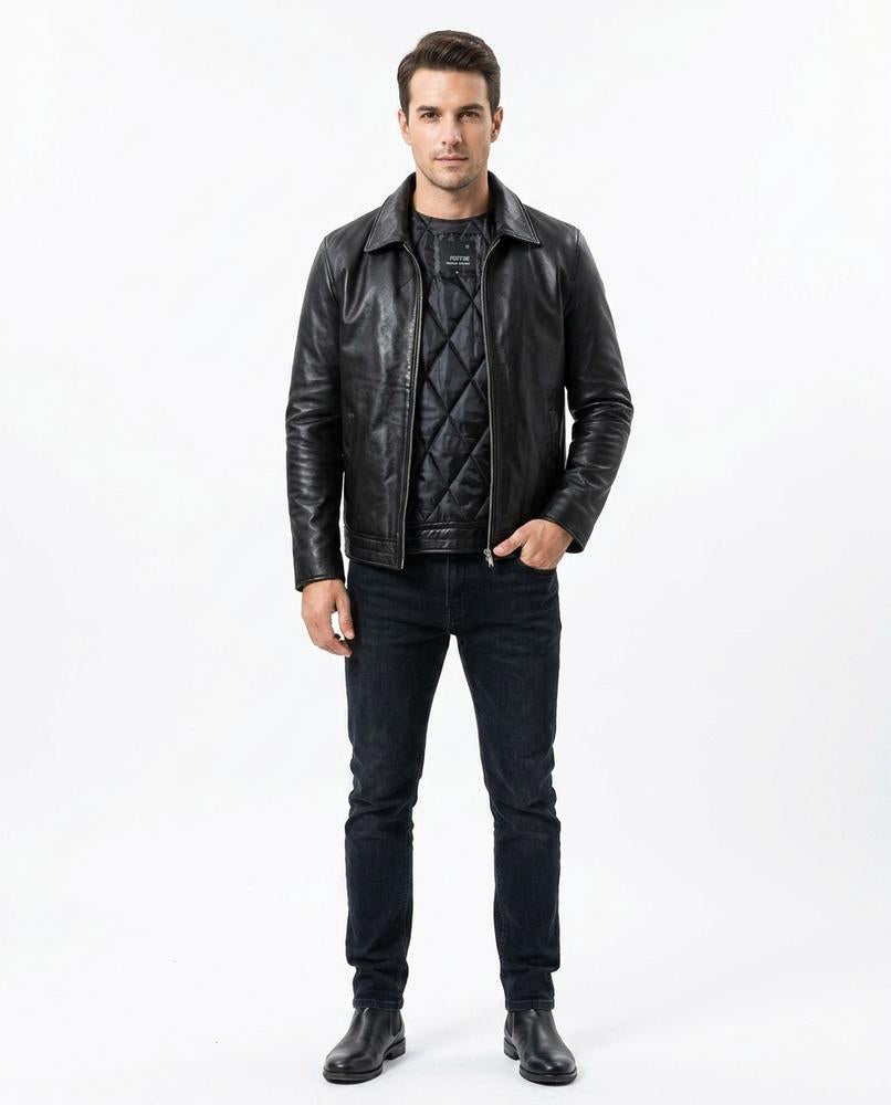 Nord Wear - Yuwel | Zip-Up Collared Leather Jacket Men