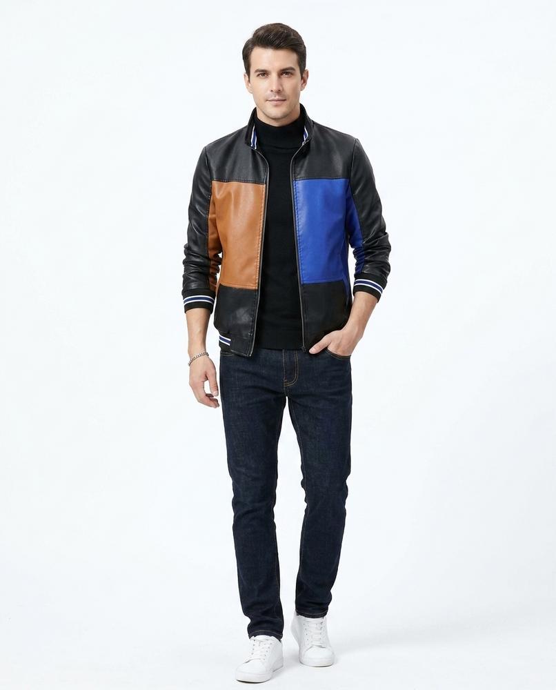 Nord Wear - Rotok | Color-Block Zip-Up Leather Jacket Men