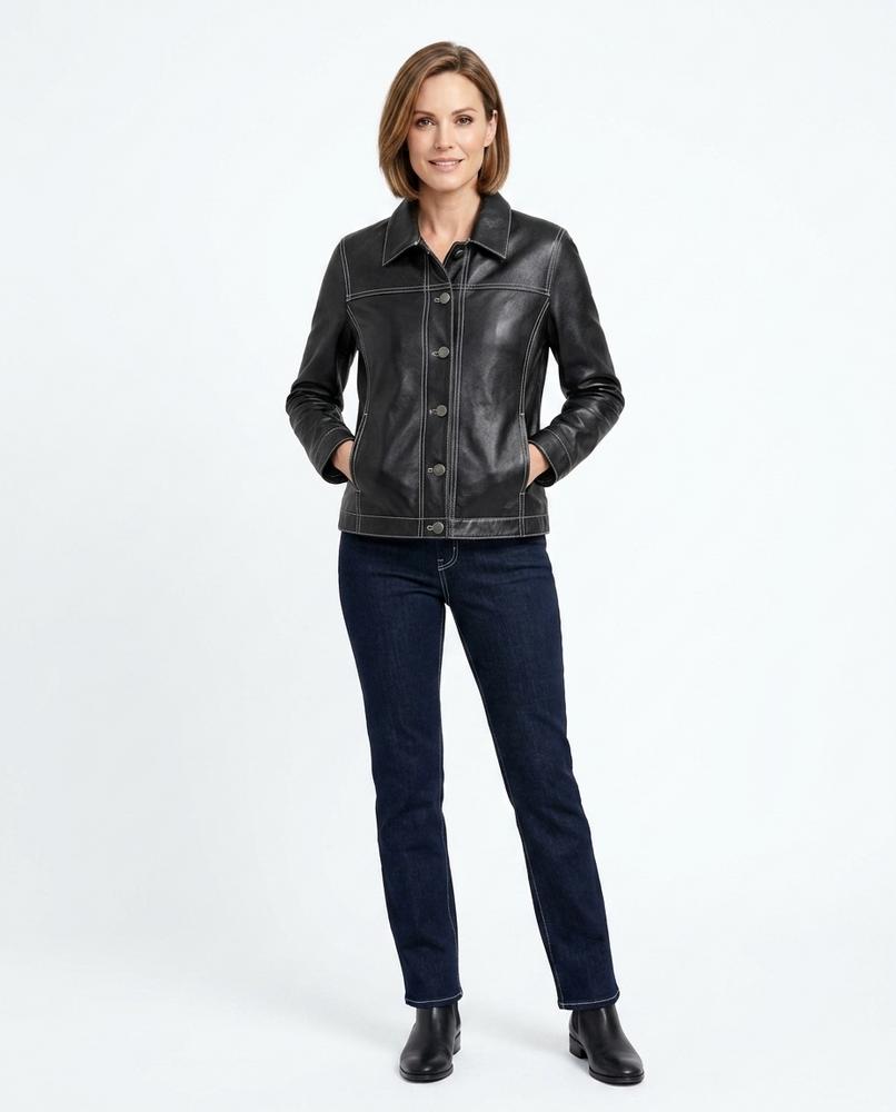 Nord Wear - Zitul | Contrast-Stitched Buttoned Leather Jacket Women
