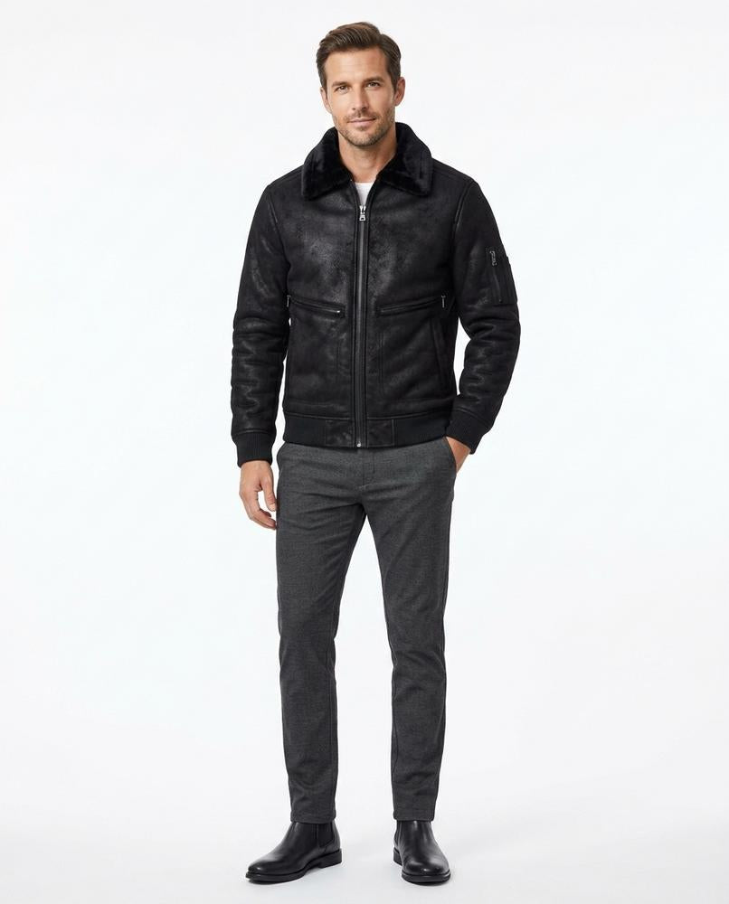Nord Wear - Cetus | Faux-Fur Collar Faux-Leather Jacket Men