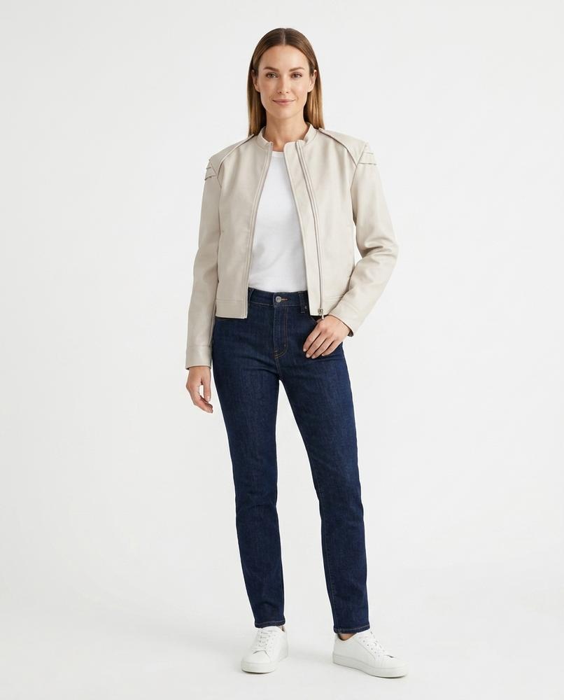 Nord Wear - Rabat | Quilted-Shoulder Band-Collar Leather Jacket Women