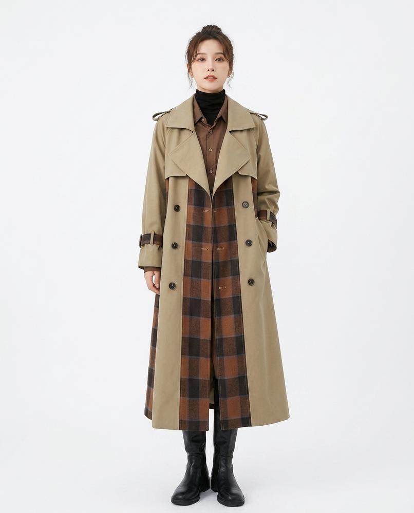 Nord Wear - Vorer | Double-Breasted Plaid-Panel Coat Women
