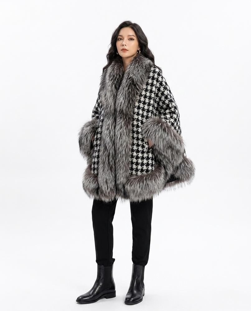Nord Wear - Eofet | Fur-Trimmed Houndstooth Coat Women