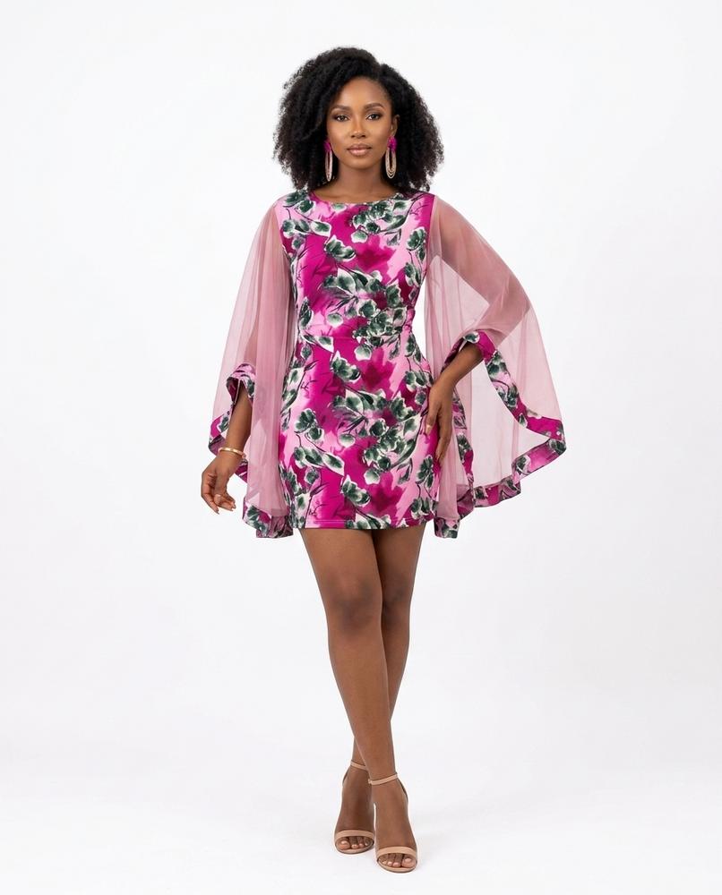 Nord Wear - Dilul | Floral-Print Cape-Sleeve Dress Women