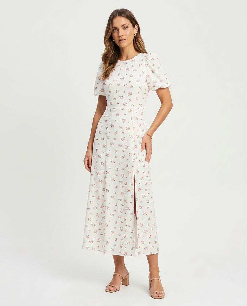 Nord Wear - Koras | Floral Puff-Sleeve Midi Dress Women