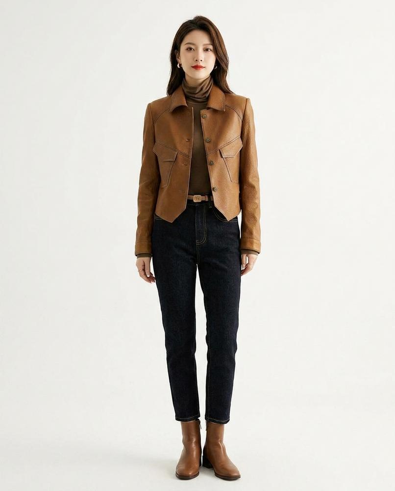 Nord Wear - Daser | Contrast-Stitched Button-Front Leather Jacket Women