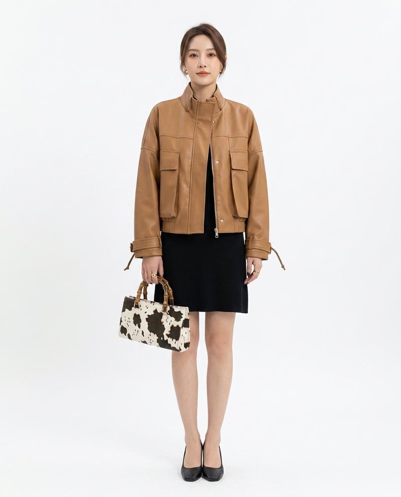 Nord Wear - Lyken | Stand-Collar Cropped Leather Jacket Women