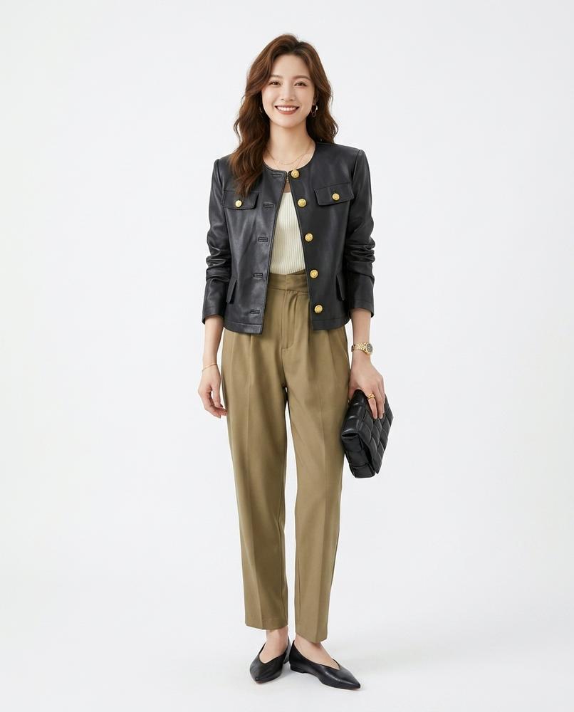 Nord Wear - Salan | Collarless Button-Front Leather Jacket Women