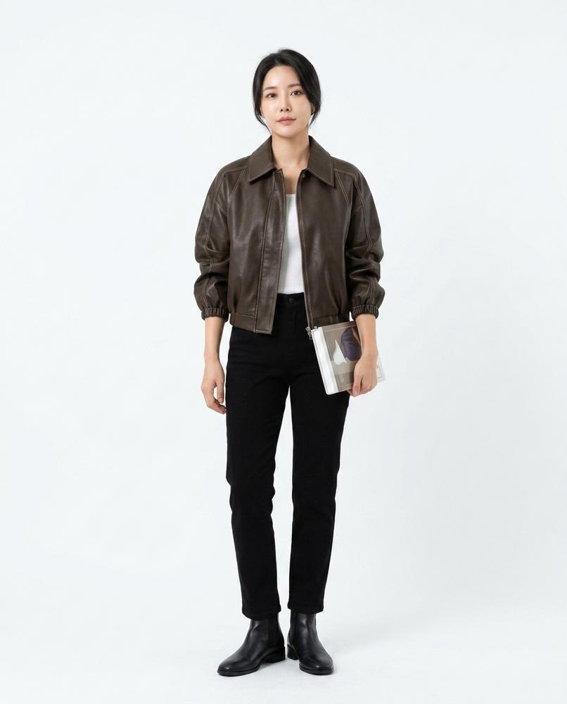 Nord Wear - Taram | Contrast-Stitched Zip-Up Leather Jacket Women