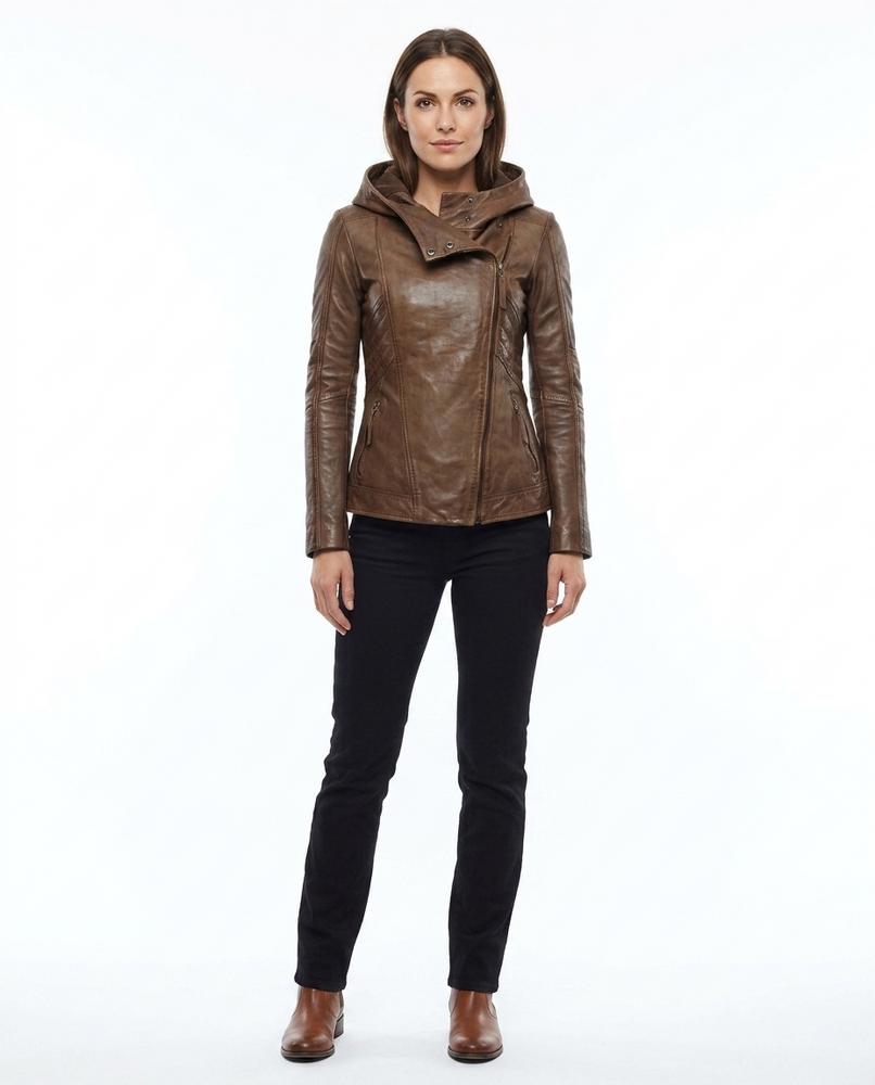 Nord Wear - Daven | Asymmetrical Hooded Leather Jacket Women