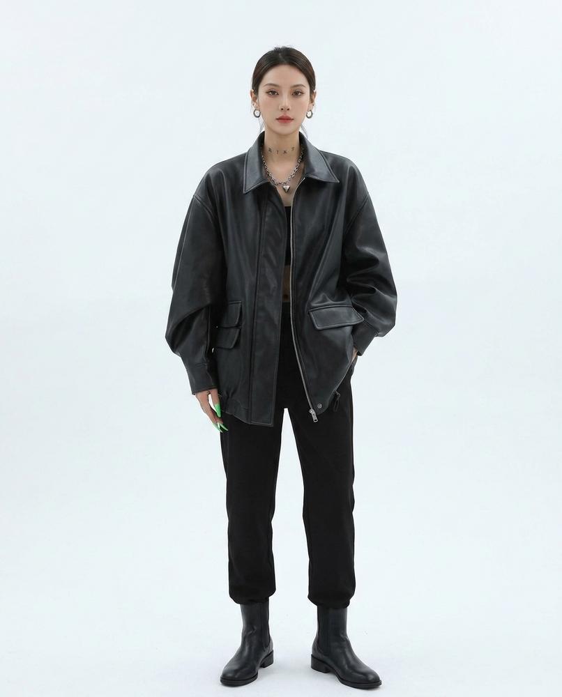 Nord Wear - Taral | Oversized Smooth Leather Jacket Women