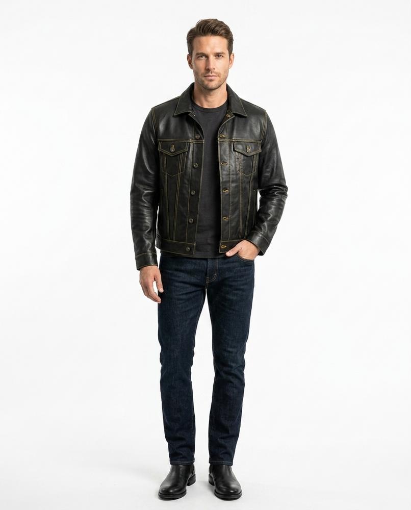 Nord Wear - Kegut | Leather Contrast-Stitched Jacket Men