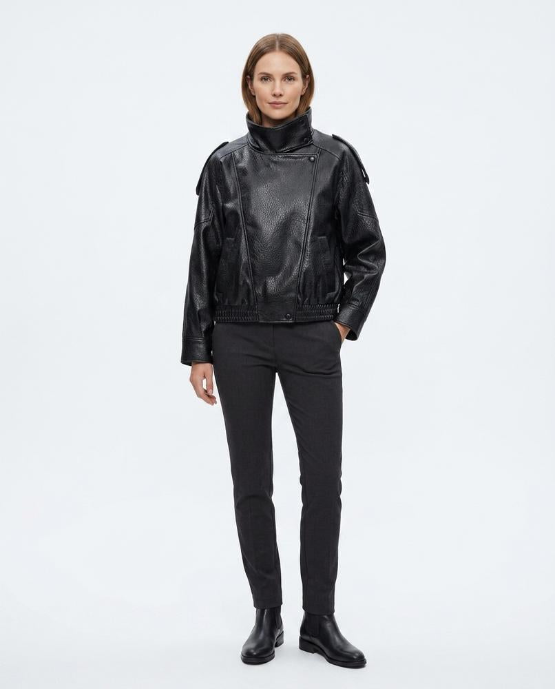 Nord Wear - Konel | High-Neck Asymmetrical Leather Jacket Women