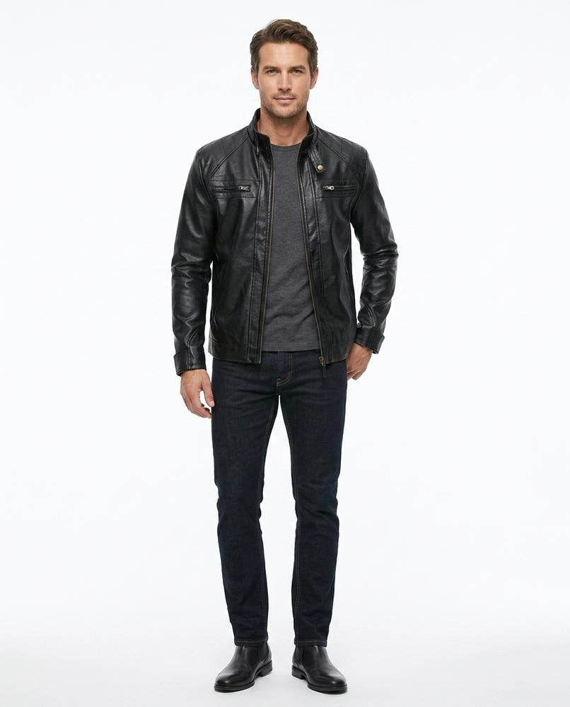 Nord Wear - Lozar | Faux-Leather Stand-Collar Leather Jacket Men