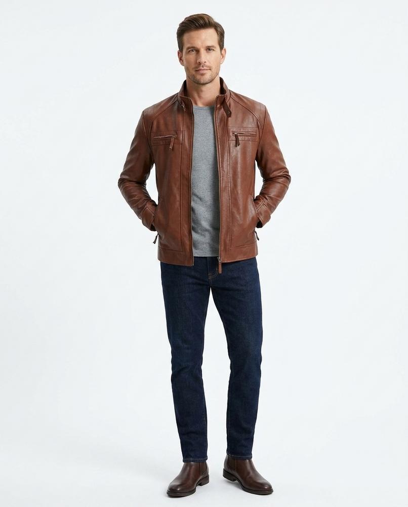 Nord Wear - Lozar | Faux-Leather Stand-Collar Leather Jacket Men