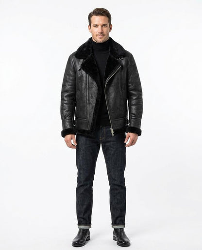 Nord Wear - Rugiv | Shearling-Lined Asymmetrical Leather Jacket Men
