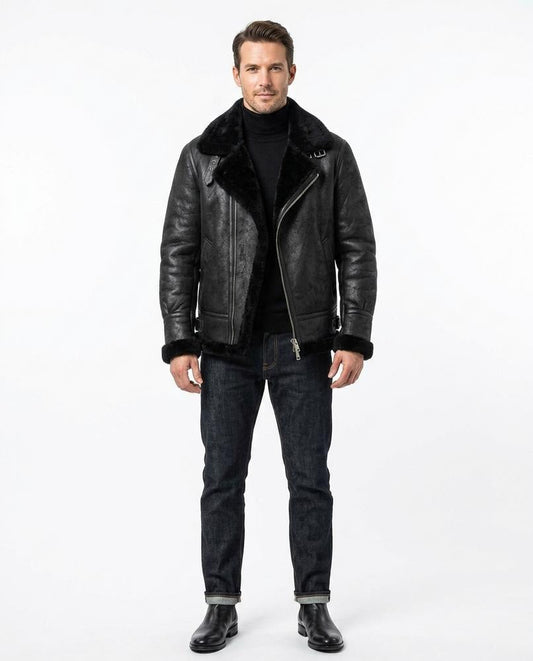 Nord Wear - Rugiv | Shearling-Lined Asymmetrical Leather Jacket Men