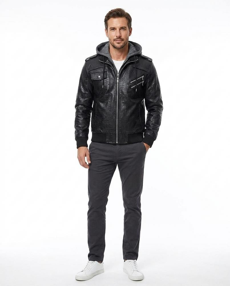 Nord Wear - Zohor | Hooded Textured Leather Jacket Men