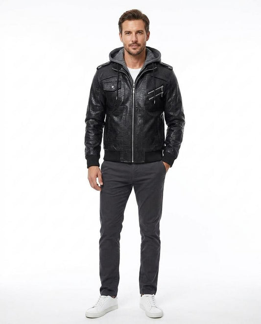 Nord Wear - Zohor | Hooded Textured Leather Jacket Men