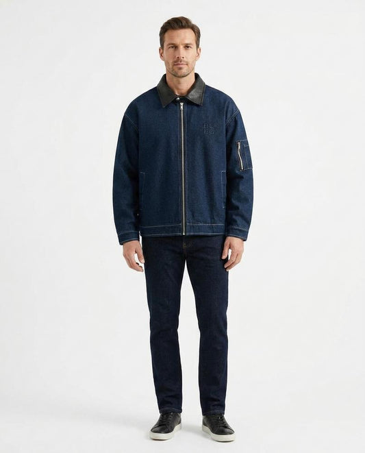 Nord Wear - Aasev | Zip-Up Contrast-Collar Denim Jacket Men
