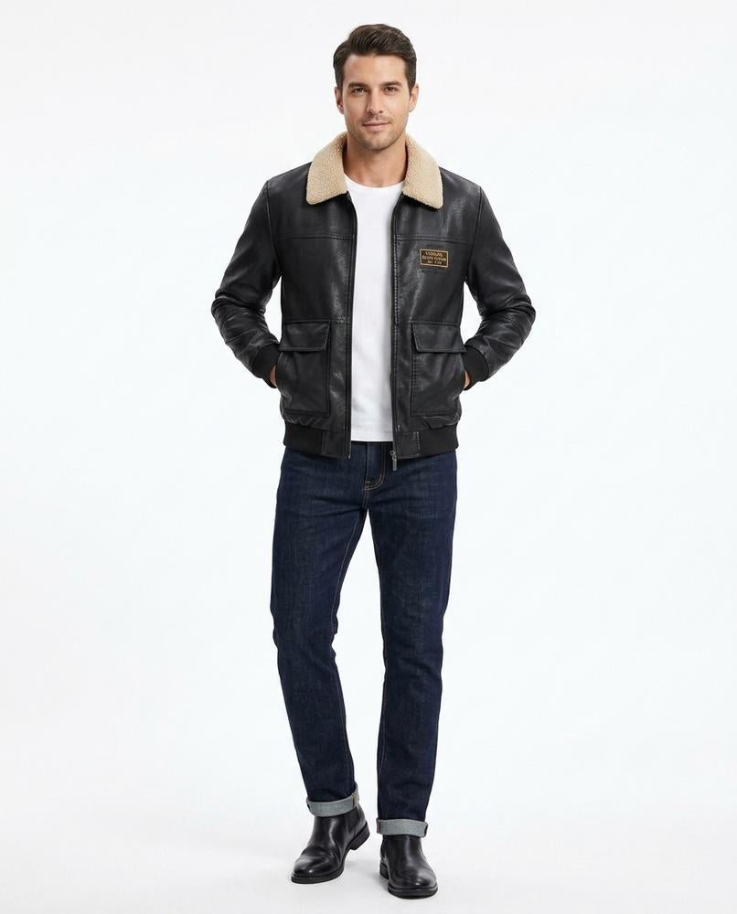 Nord Wear - Ripin | Sherpa Collar Bomber Style Leather Jacket Men