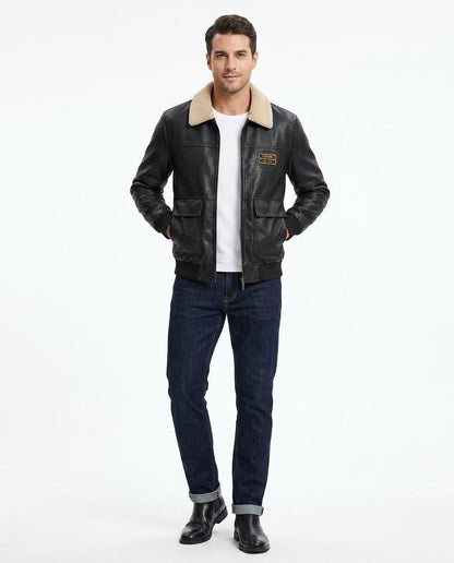 Nord Wear - Ripin | Sherpa Collar Bomber Style Leather Jacket Men