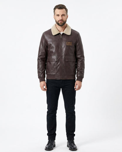 Nord Wear - Ripin | Sherpa Collar Bomber Style Leather Jacket Men