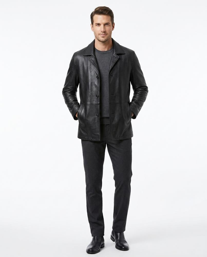 Nord Wear - Nofas | Button-Front Lined Leather Jacket Men