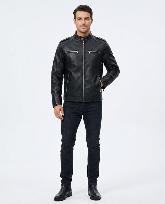 Nord Wear - Auwod | Zippered Stand-Collar Leather Jacket Men