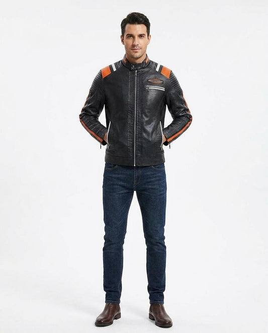 Nord Wear - Yatat | Contrast-Stripe Slim-Fit Leather Jacket Men