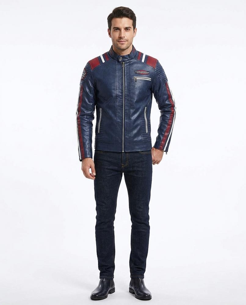 Nord Wear - Yatat | Contrast-Stripe Slim-Fit Leather Jacket Men