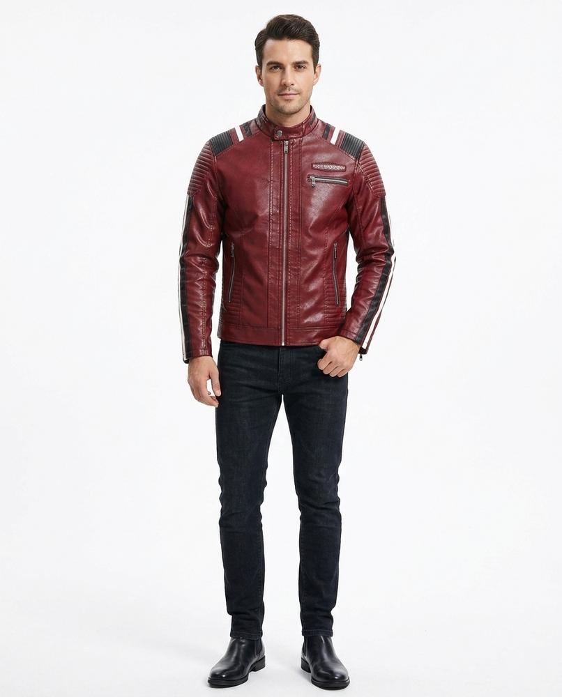 Nord Wear - Yatat | Contrast-Stripe Slim-Fit Leather Jacket Men