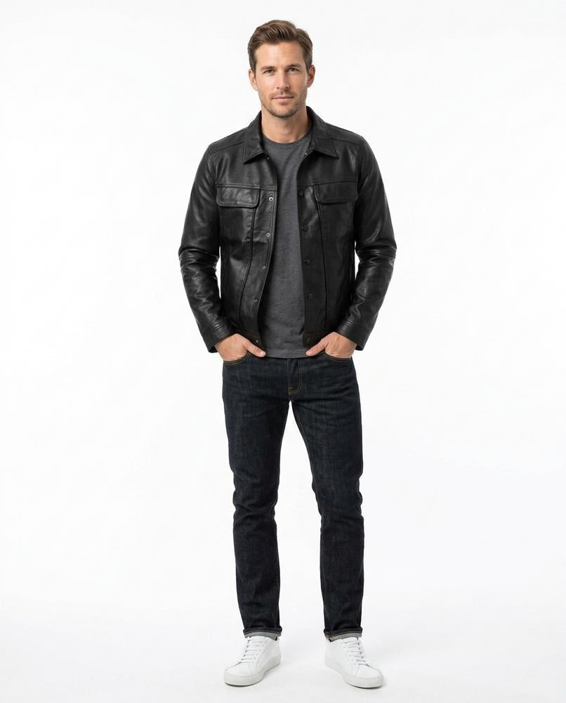 Nord Wear - Sorus | Collared Button-Front Leather Jacket Men