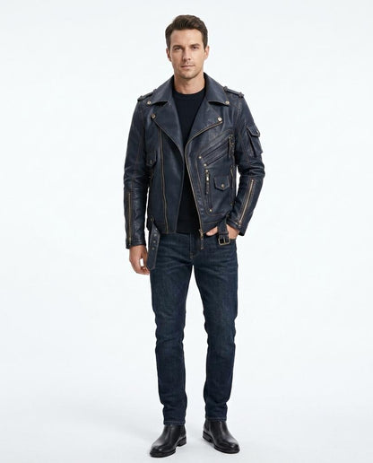 Nord Wear - Ziger | Asymmetrical Multi-Pocket Leather Jacket Men