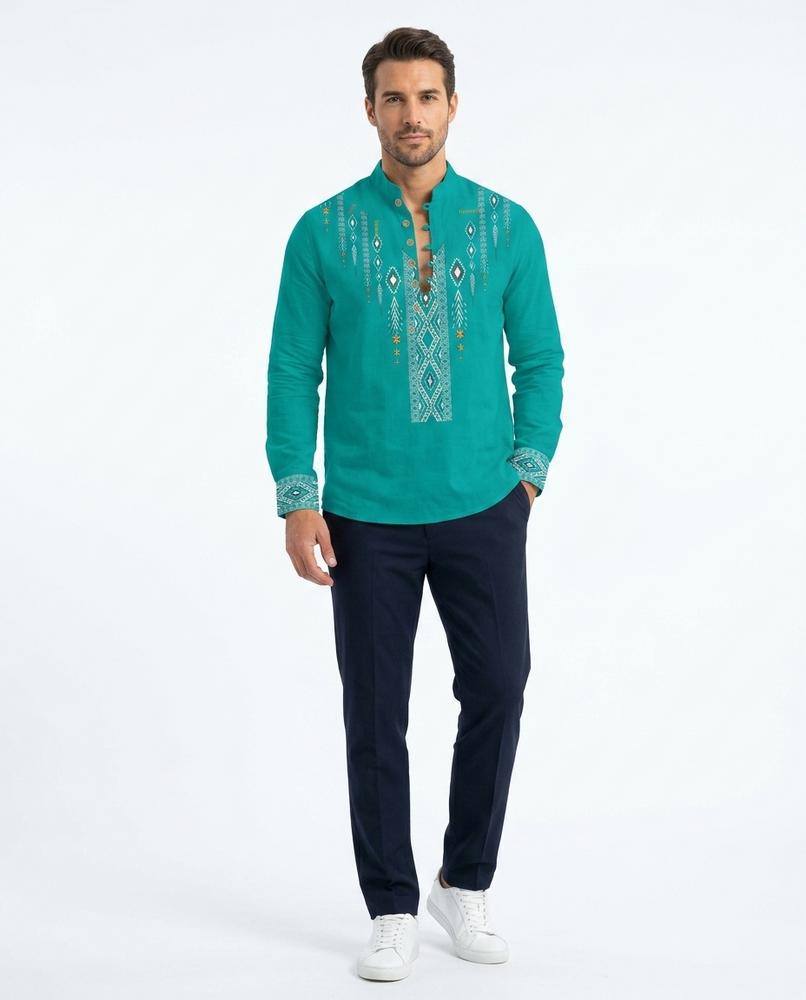 Nord Wear - Yagum | Embroidered Band Collar Shirt Men