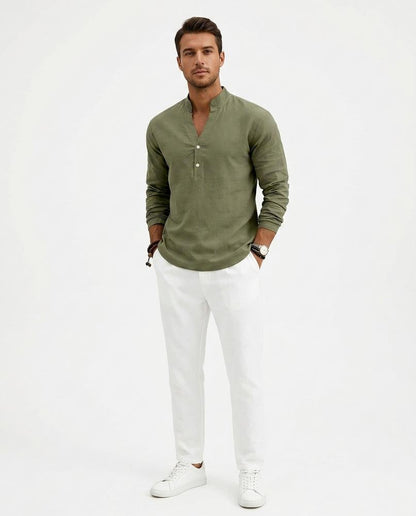 Nord Wear - Cezul | Linen Band Collar Shirt Men