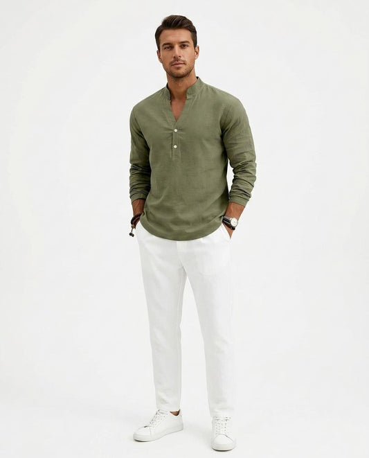 Nord Wear - Cezul | Linen Band Collar Shirt Men