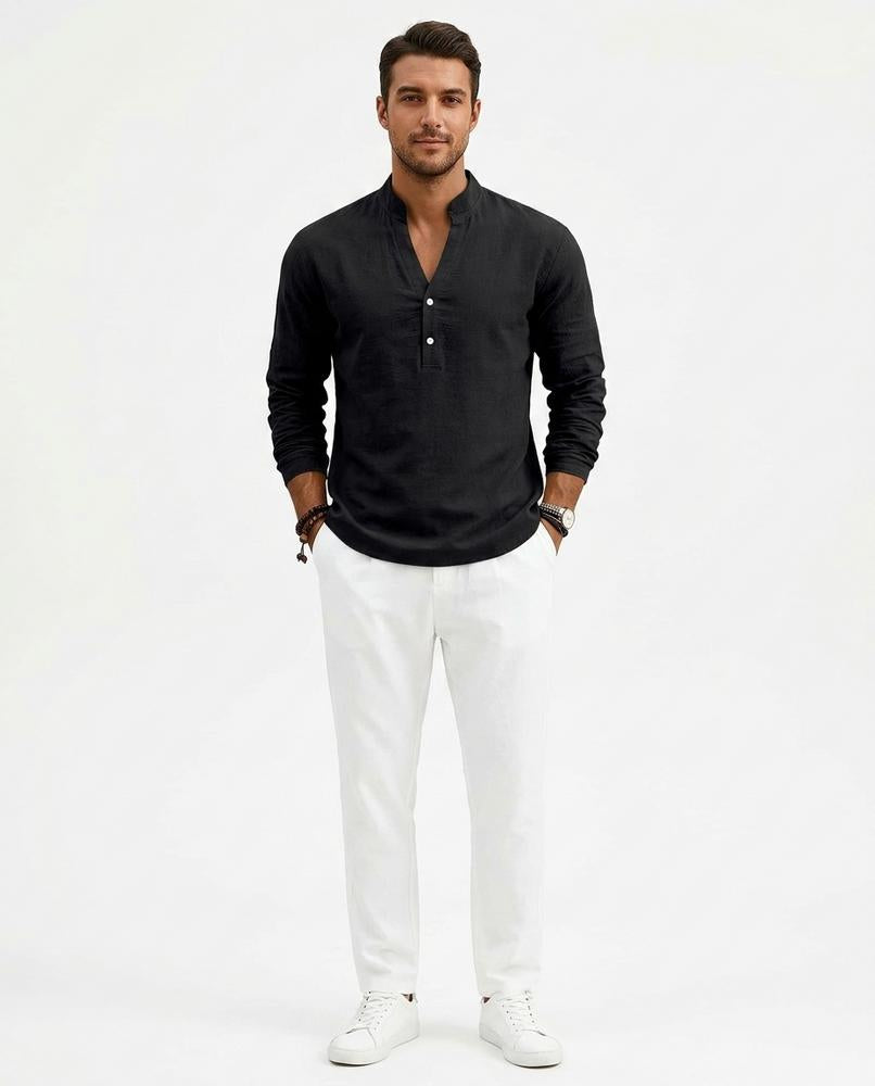 Nord Wear - Cezul | Linen Band Collar Shirt Men