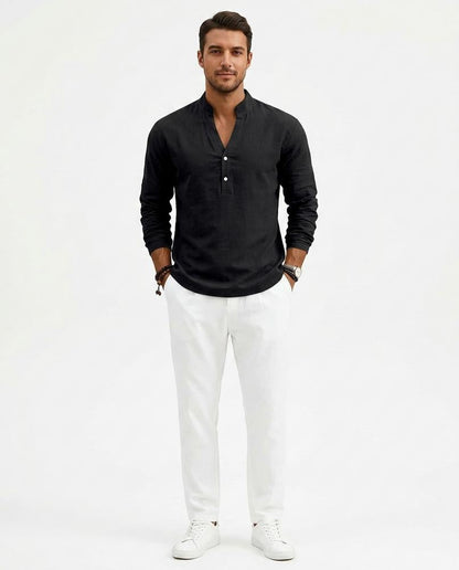 Nord Wear - Cezul | Linen Band Collar Shirt Men