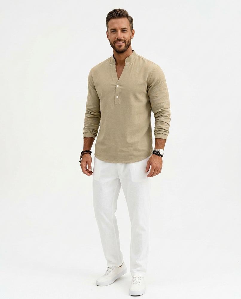 Nord Wear - Cezul | Linen Band Collar Shirt Men