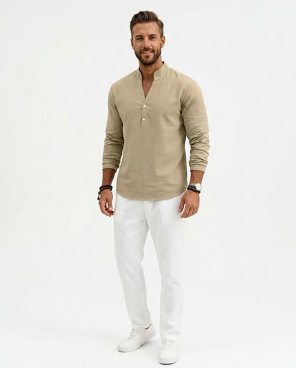 Nord Wear - Cezul | Linen Band Collar Shirt Men