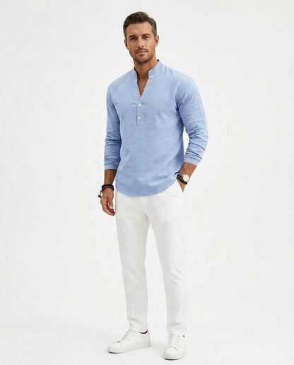 Nord Wear - Cezul | Linen Band Collar Shirt Men