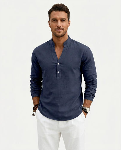 Nord Wear - Cezul | Linen Band Collar Shirt Men